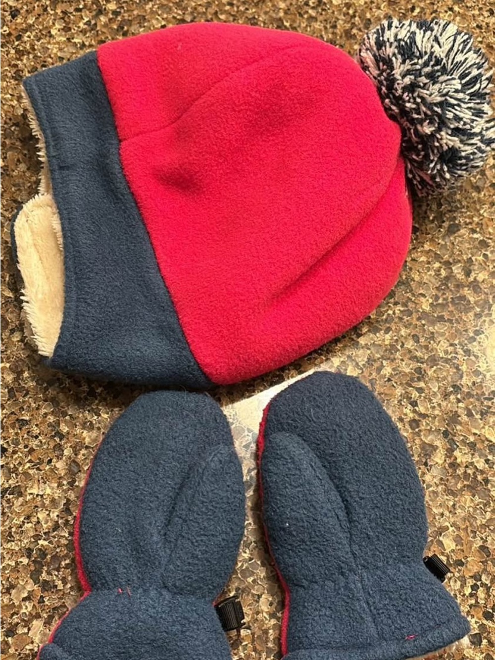 L.L. Bean Kids Fleece Hat, Balaclava & Mitten Set - Pink and Cream and Navy - Picture 4 of 5